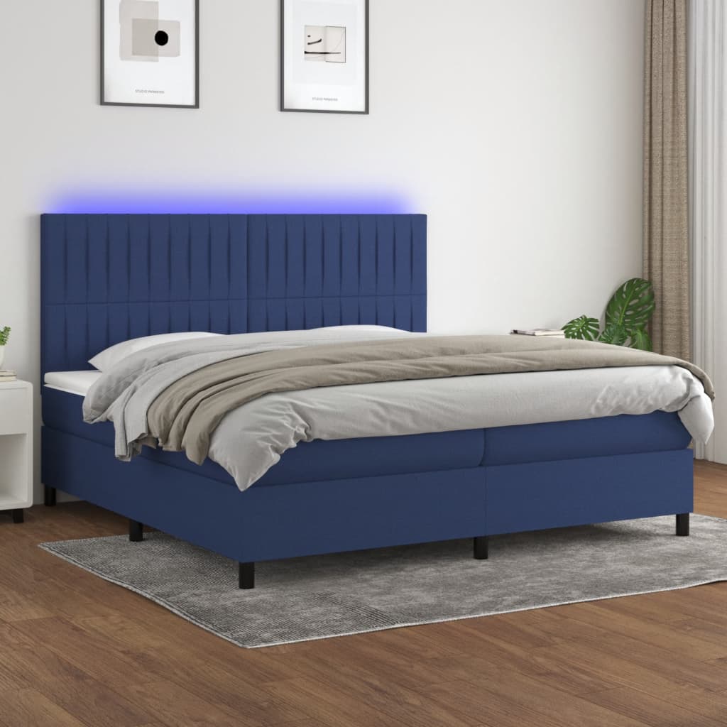 Boxspring met matras en LED stof blauw 200x200 cm is nu te koop bij PeponiXL, paradijselijk wonen!