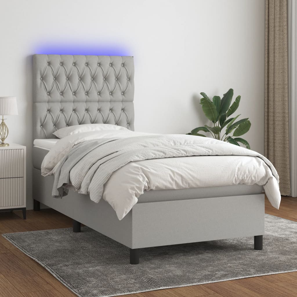 Boxspring met matras en LED stof lichtgrijs 80x200 cm is nu te koop bij PeponiXL, paradijselijk wonen!