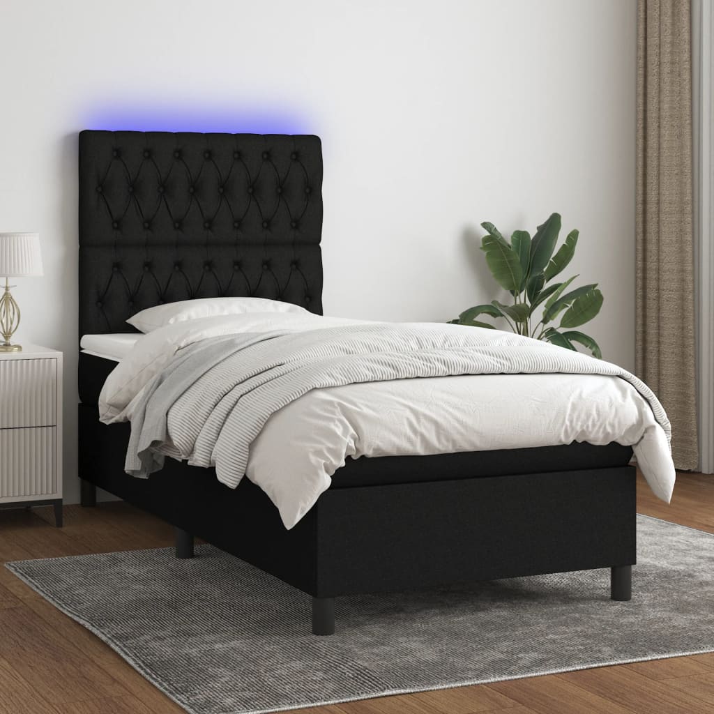 Boxspring met matras en LED stof zwart 80x200 cm is nu te koop bij PeponiXL, paradijselijk wonen!