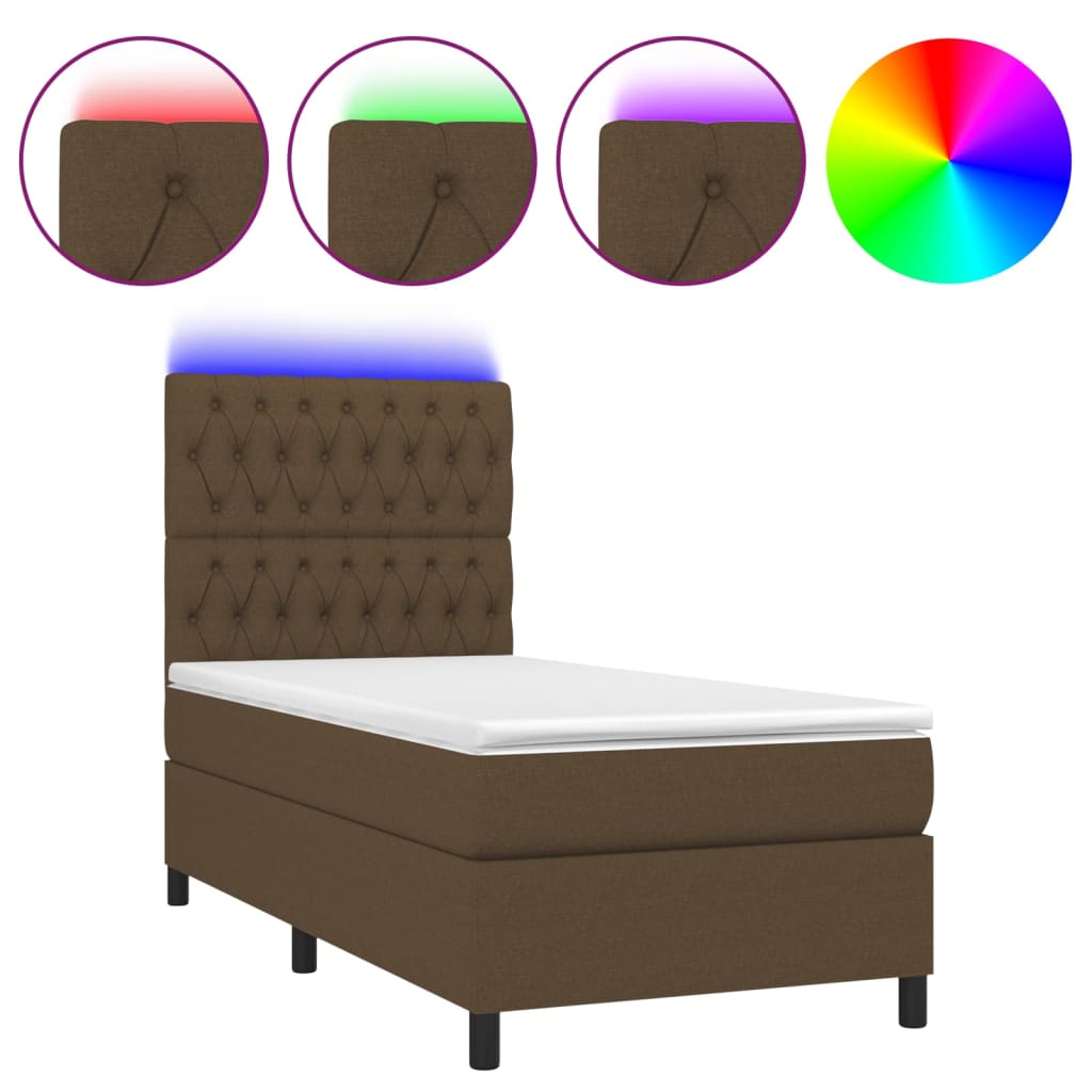Boxspring met matras en LED stof donkerbruin 80x200 cm is nu te koop bij PeponiXL, paradijselijk wonen!