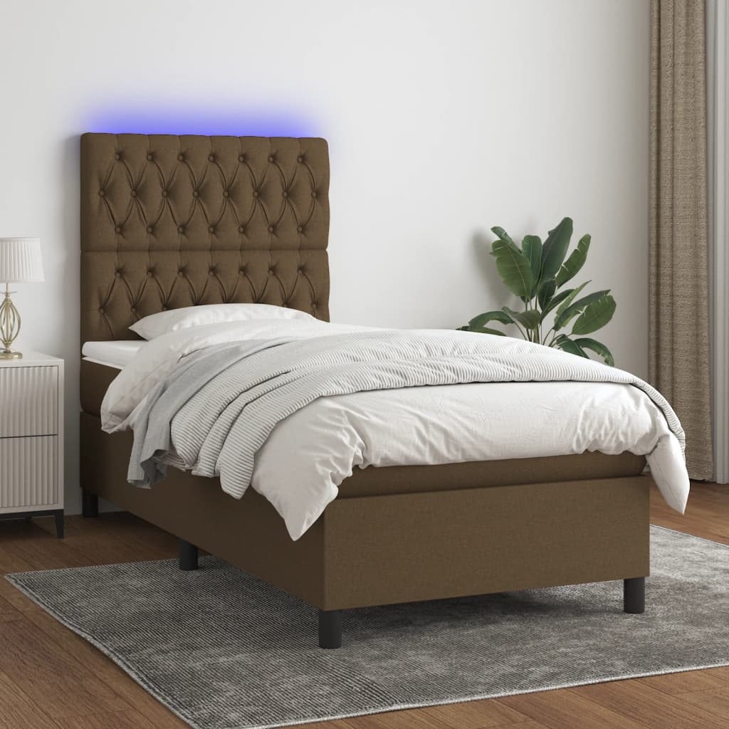 Boxspring met matras en LED stof donkerbruin 80x200 cm is nu te koop bij PeponiXL, paradijselijk wonen!