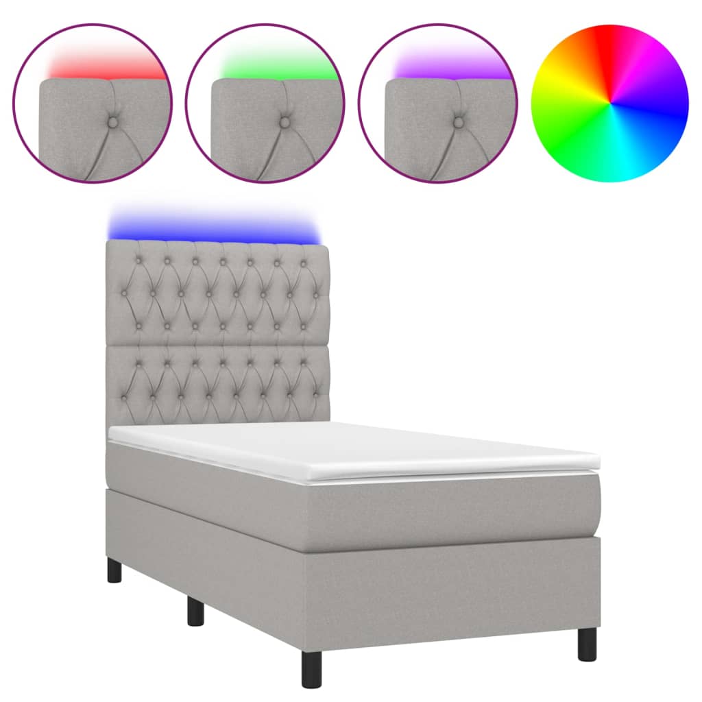 Boxspring met matras en LED stof lichtgrijs 90x190 cm is nu te koop bij PeponiXL, paradijselijk wonen!