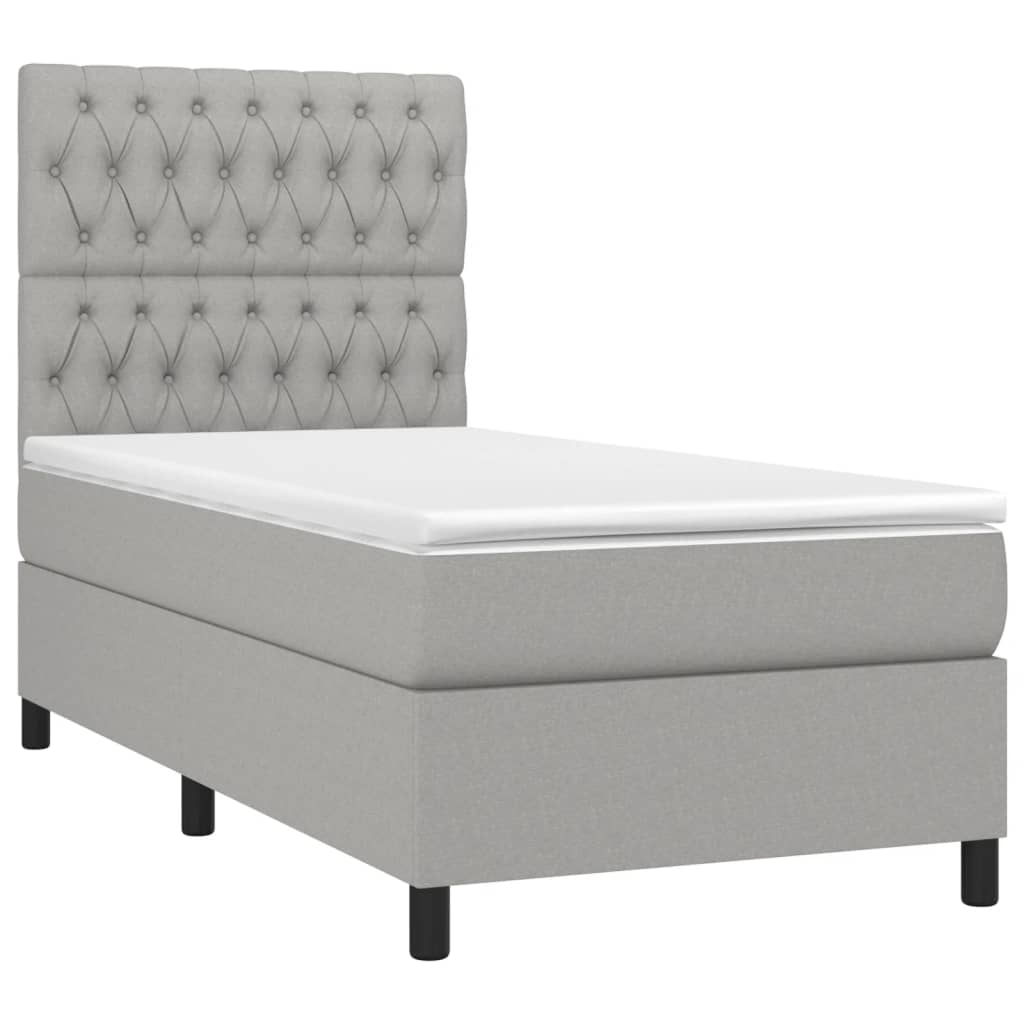 Boxspring met matras en LED stof lichtgrijs 90x190 cm is nu te koop bij PeponiXL, paradijselijk wonen!