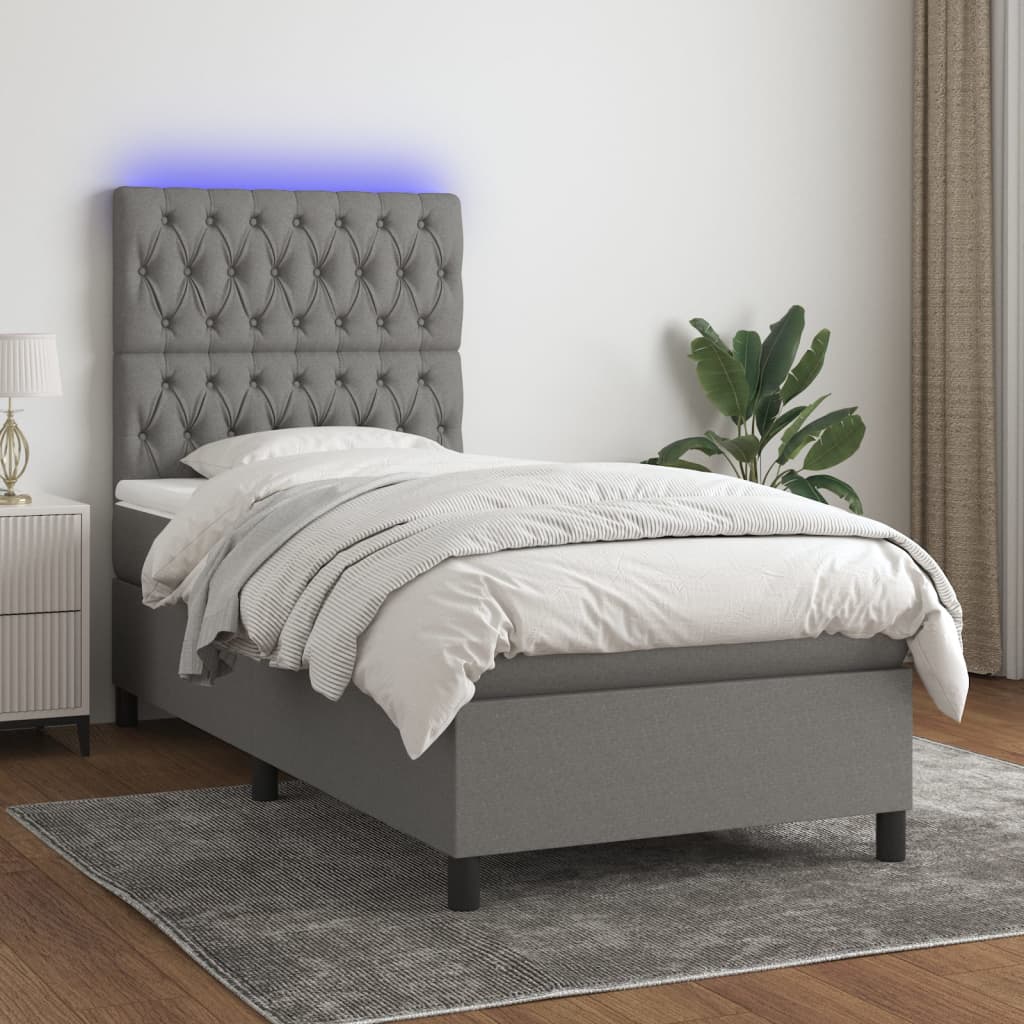 Boxspring met matras en LED stof donkergrijs 90x200 cm is nu te koop bij PeponiXL, paradijselijk wonen!