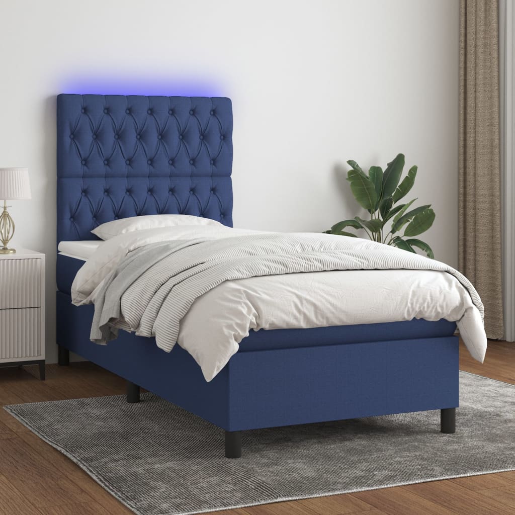 Boxspring met matras en LED stof blauw 90x200 cm is nu te koop bij PeponiXL, paradijselijk wonen!