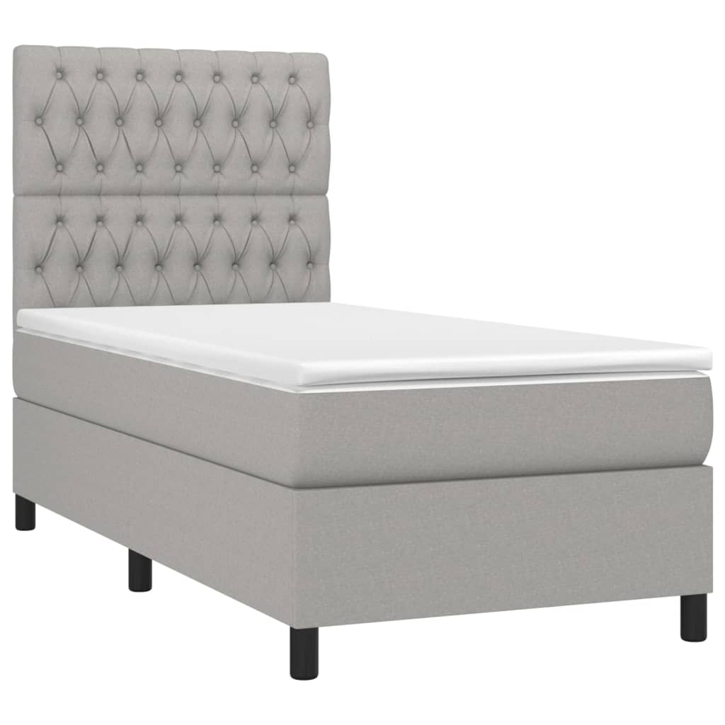 Boxspring met matras en LED stof lichtgrijs 100x200 cm is nu te koop bij PeponiXL, paradijselijk wonen!