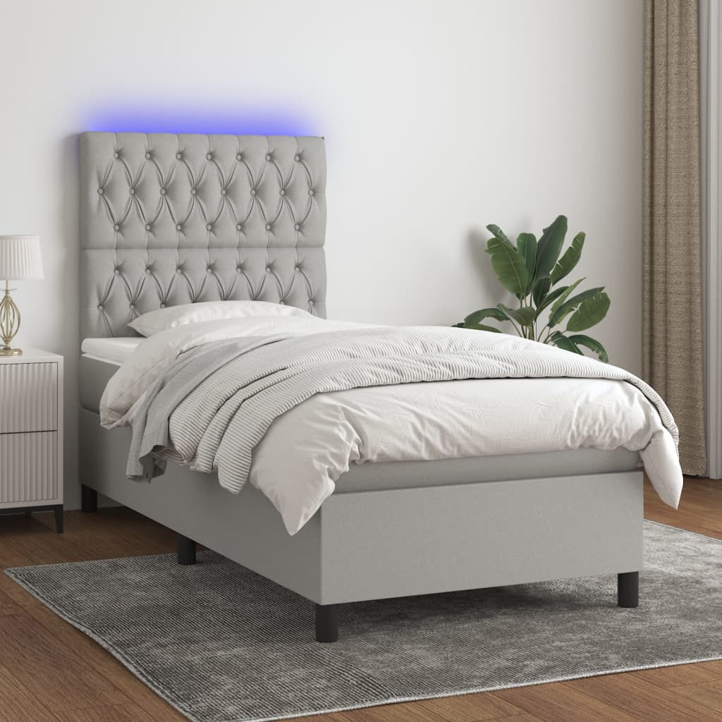Boxspring met matras en LED stof lichtgrijs 100x200 cm is nu te koop bij PeponiXL, paradijselijk wonen!