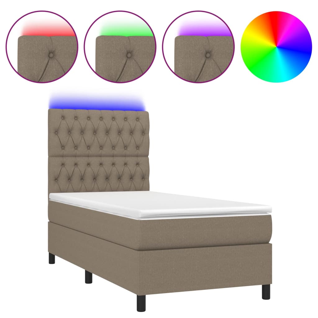 Boxspring met matras en LED stof taupe 100x200 cm is nu te koop bij PeponiXL, paradijselijk wonen!