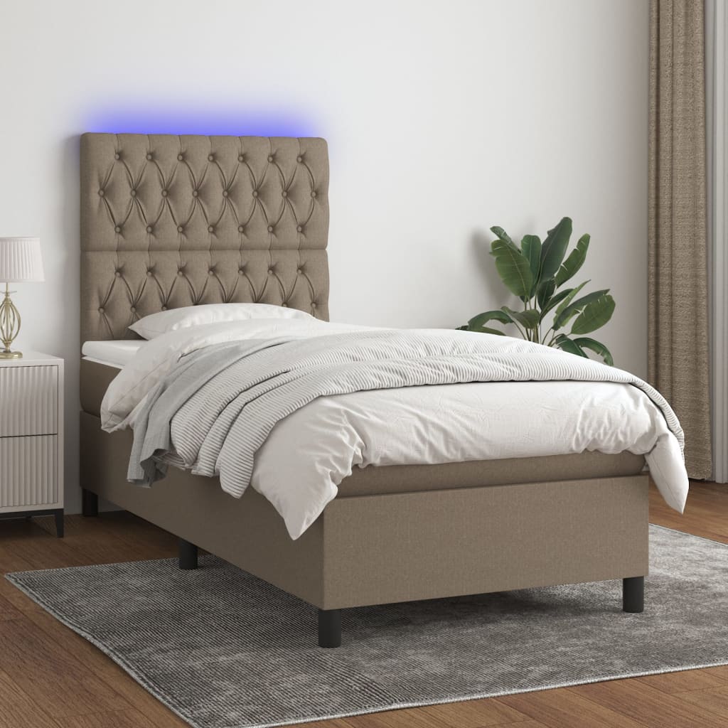 Boxspring met matras en LED stof taupe 100x200 cm is nu te koop bij PeponiXL, paradijselijk wonen!