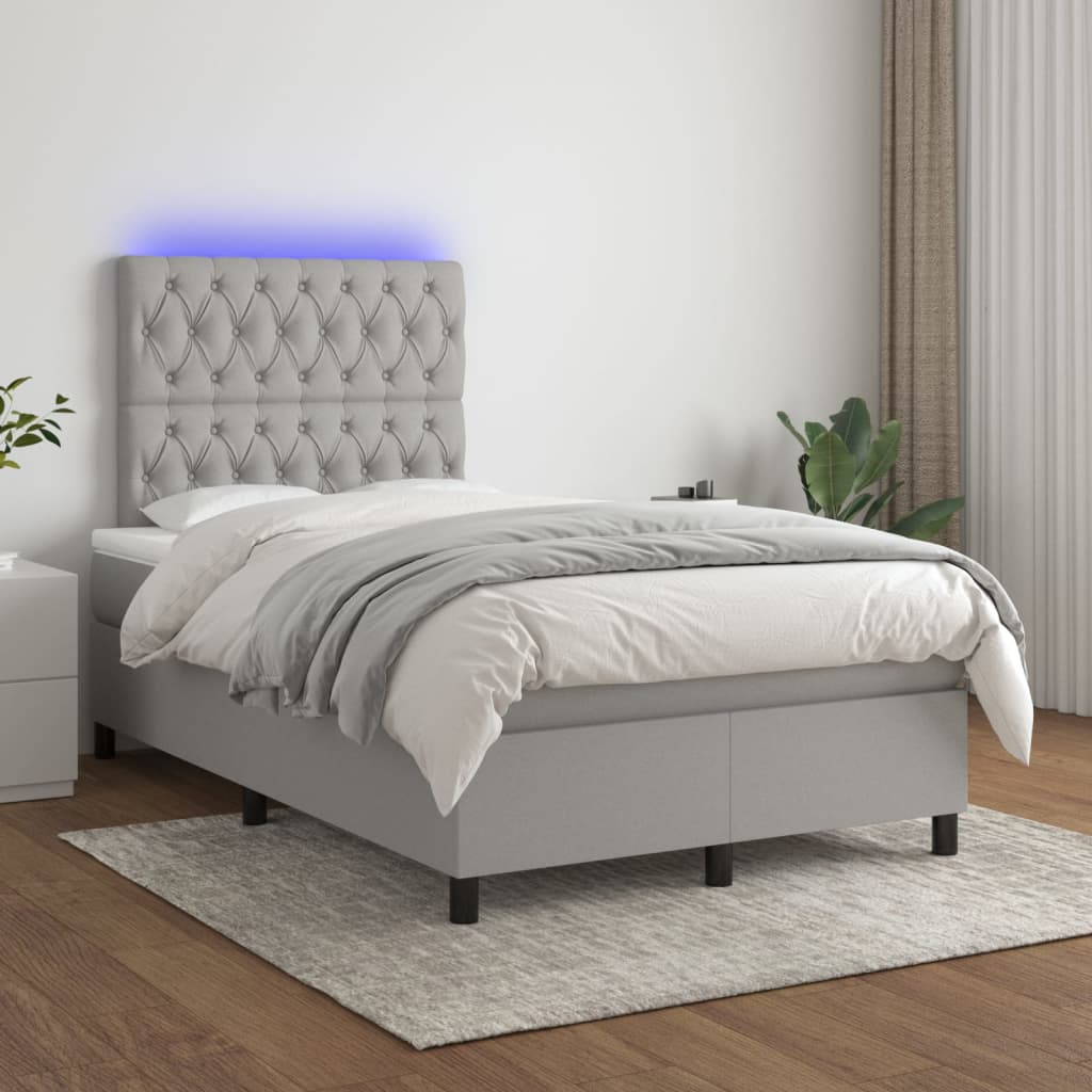 Boxspring met matras en LED stof lichtgrijs 120x200 cm is nu te koop bij PeponiXL, paradijselijk wonen!