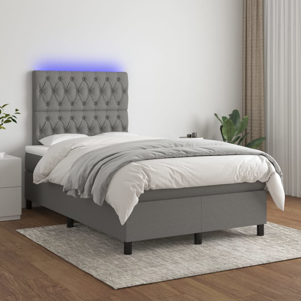 Boxspring met matras en LED stof donkergrijs 120x200 cm is nu te koop bij PeponiXL, paradijselijk wonen!