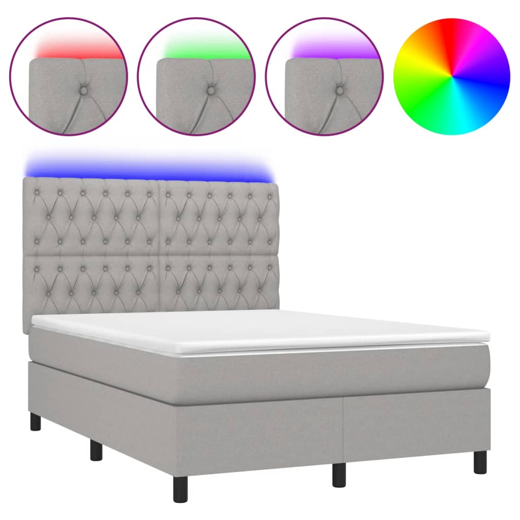 Boxspring met matras en LED stof lichtgrijs 140x190 cm is nu te koop bij PeponiXL, paradijselijk wonen!