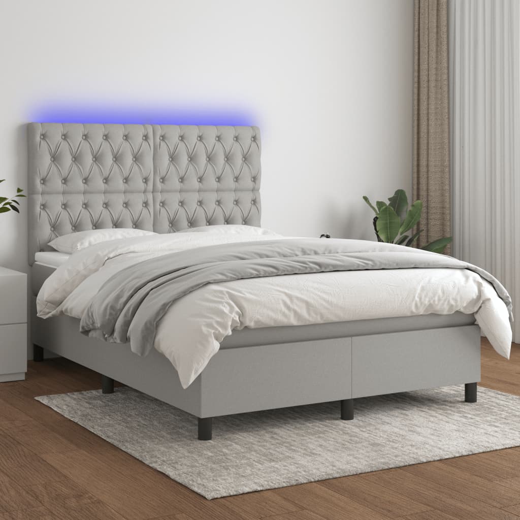 Boxspring met matras en LED stof lichtgrijs 140x190 cm is nu te koop bij PeponiXL, paradijselijk wonen!