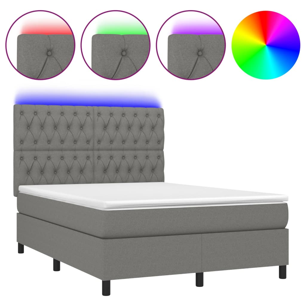 Boxspring met matras en LED stof donkergrijs 140x190 cm is nu te koop bij PeponiXL, paradijselijk wonen!