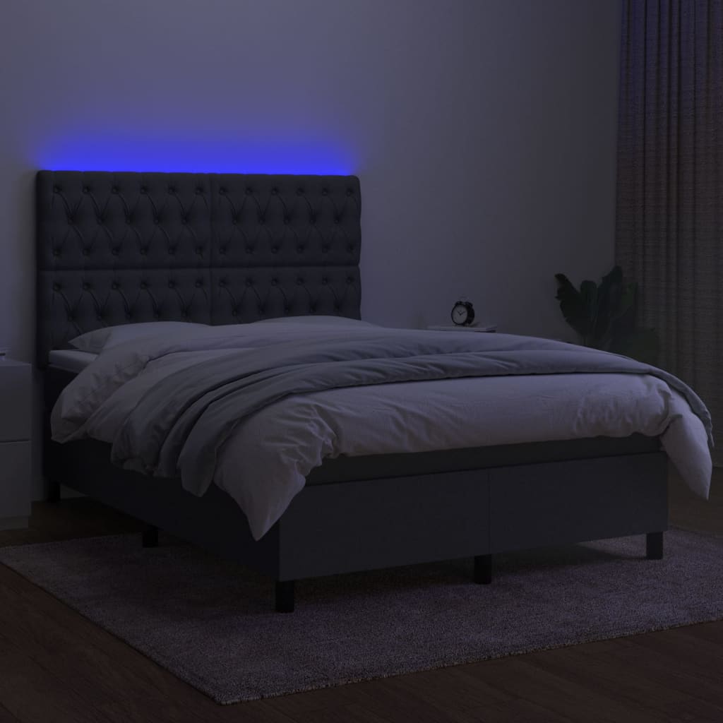 Boxspring met matras en LED stof donkergrijs 140x190 cm is nu te koop bij PeponiXL, paradijselijk wonen!