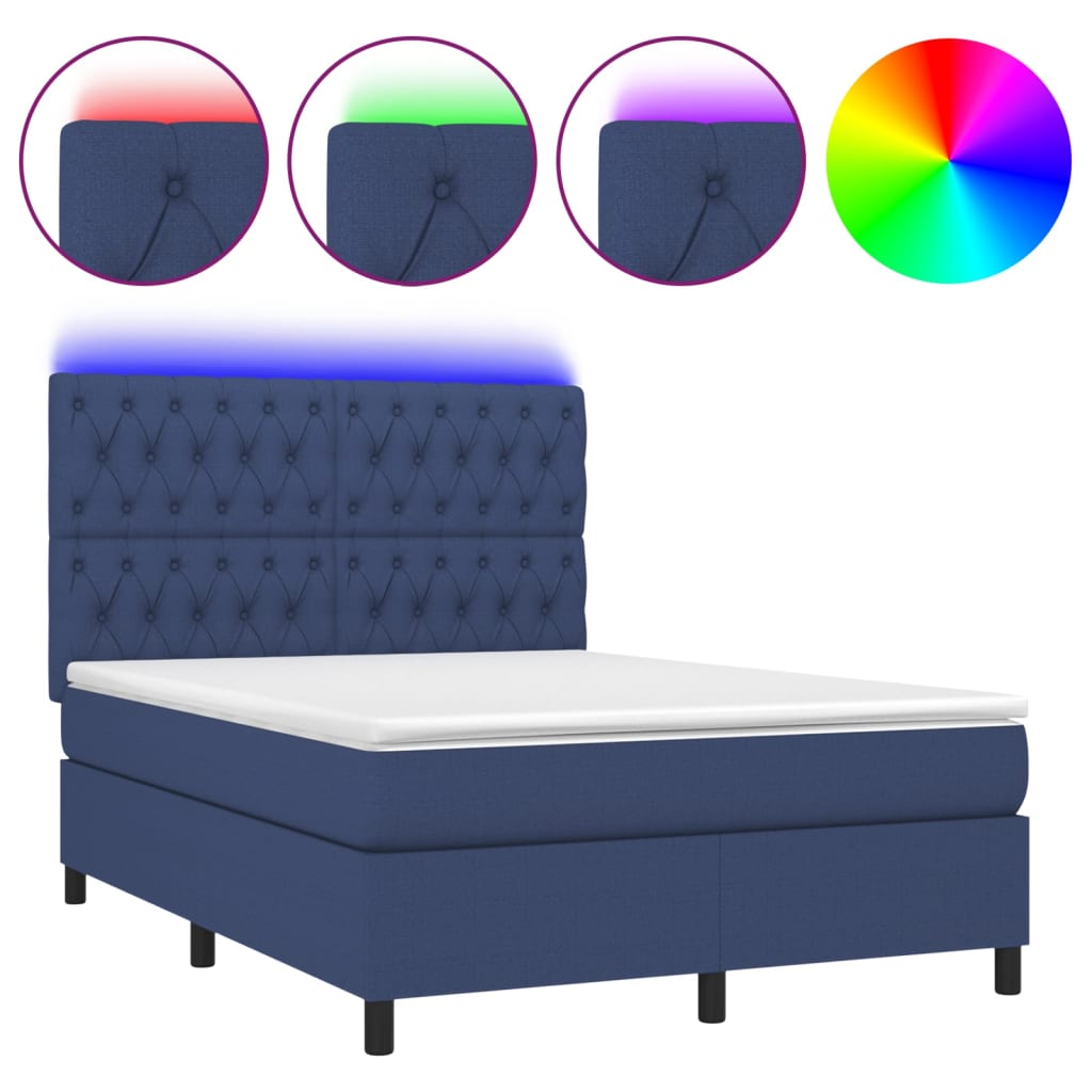 Boxspring met matras en LED stof blauw 140x190 cm is nu te koop bij PeponiXL, paradijselijk wonen!