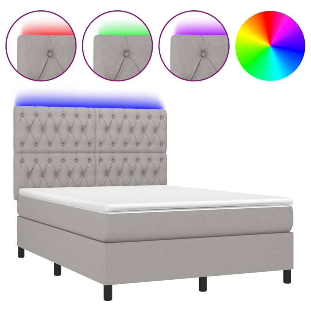 Boxspring met matras en LED stof lichtgrijs 140x200 cm is nu te koop bij PeponiXL, paradijselijk wonen!