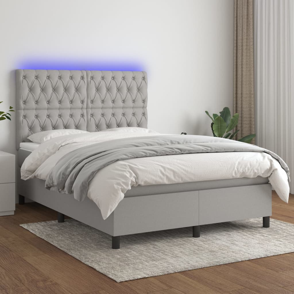 Boxspring met matras en LED stof lichtgrijs 140x200 cm is nu te koop bij PeponiXL, paradijselijk wonen!