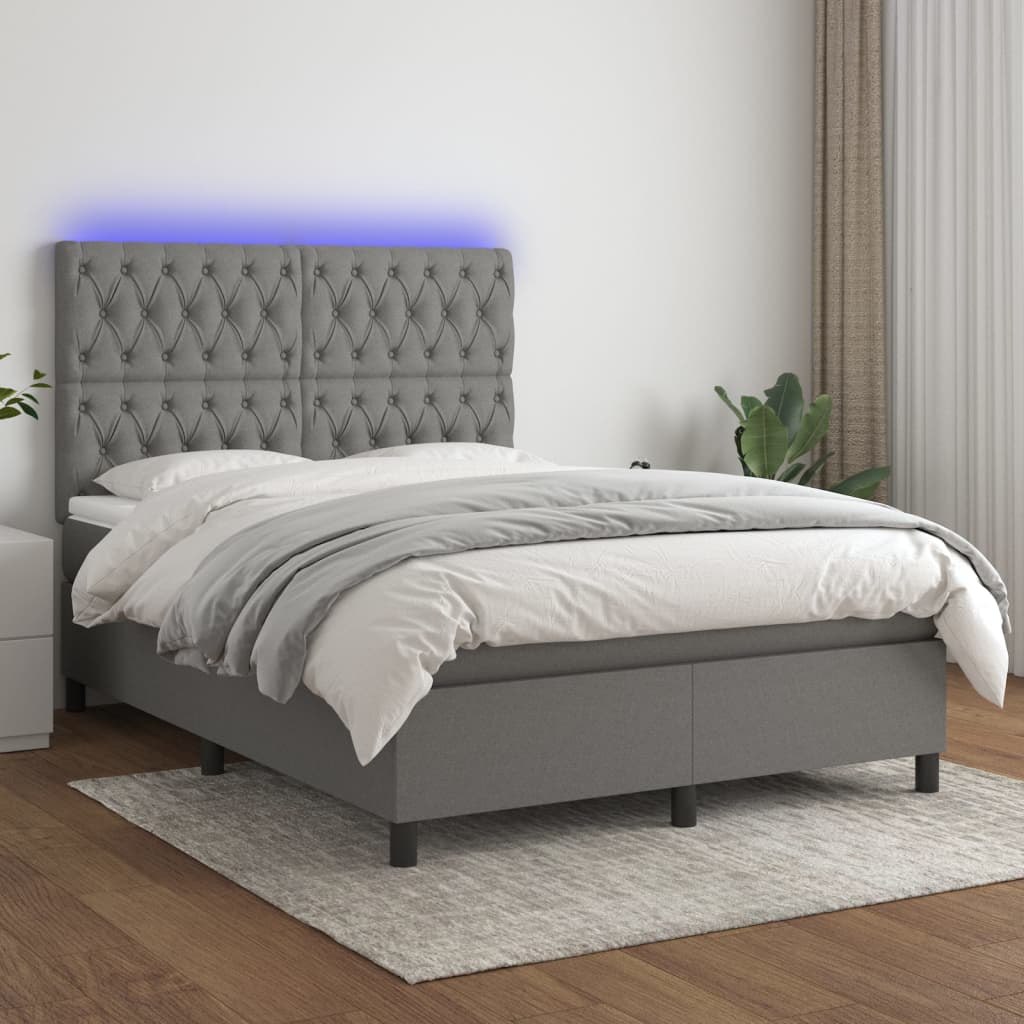 Boxspring met matras en LED stof donkergrijs 140x200 cm is nu te koop bij PeponiXL, paradijselijk wonen!