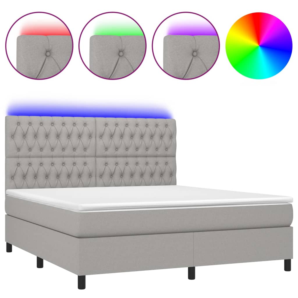 Boxspring met matras en LED stof lichtgrijs 160x200 cm is nu te koop bij PeponiXL, paradijselijk wonen!