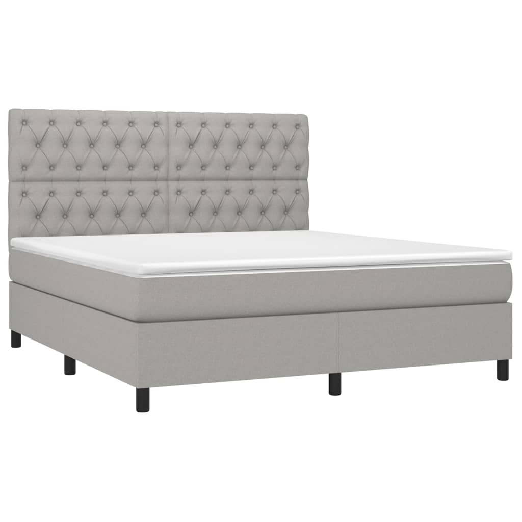 Boxspring met matras en LED stof lichtgrijs 160x200 cm is nu te koop bij PeponiXL, paradijselijk wonen!