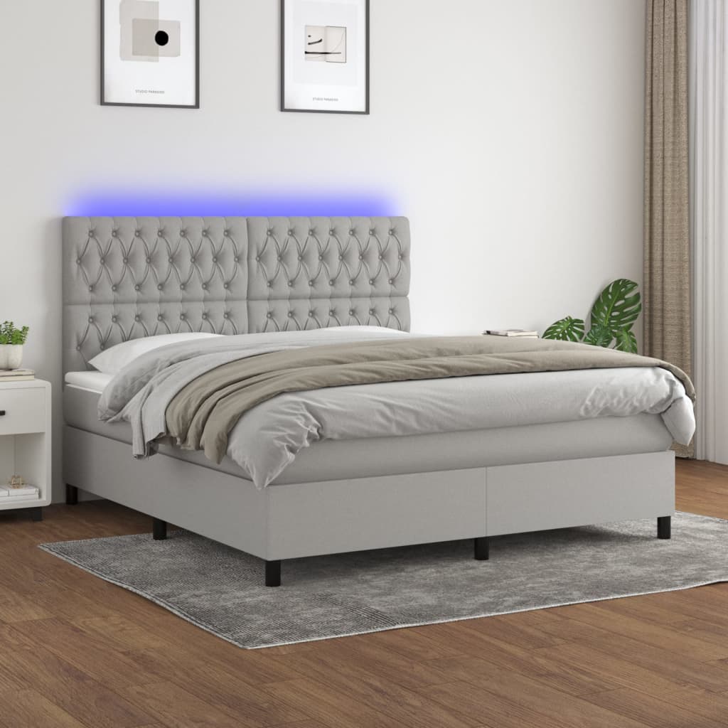Boxspring met matras en LED stof lichtgrijs 160x200 cm is nu te koop bij PeponiXL, paradijselijk wonen!