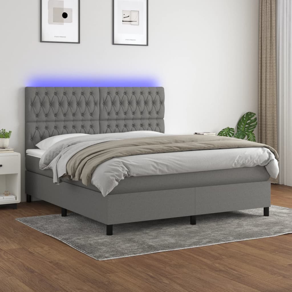 Boxspring met matras en LED stof donkergrijs 160x200 cm is nu te koop bij PeponiXL, paradijselijk wonen!