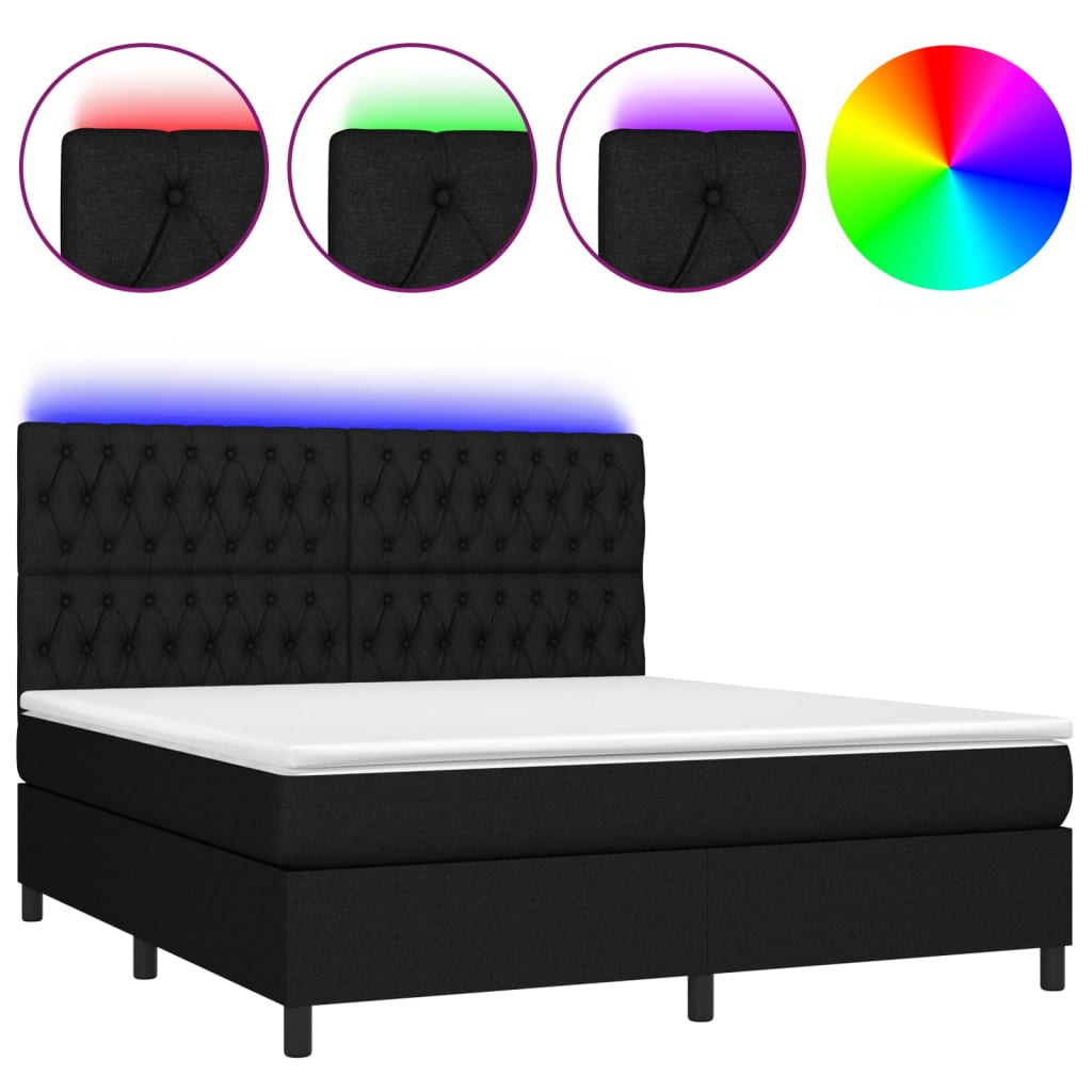 Boxspring met matras en LED stof zwart 160x200 cm is nu te koop bij PeponiXL, paradijselijk wonen!