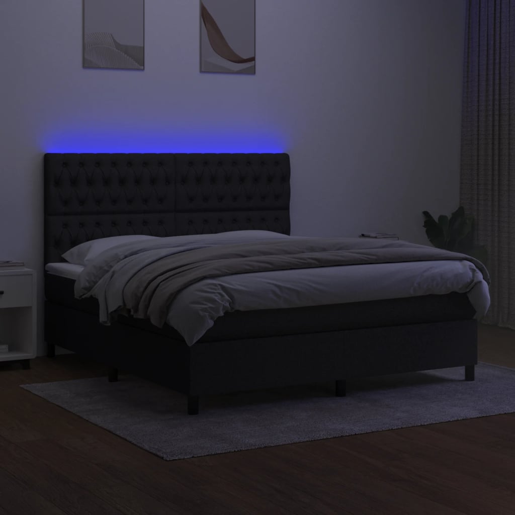 Boxspring met matras en LED stof zwart 160x200 cm is nu te koop bij PeponiXL, paradijselijk wonen!