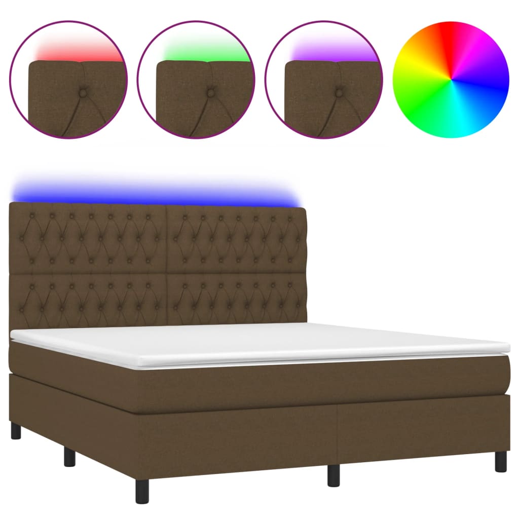 Boxspring met matras en LED stof donkerbruin 160x200 cm is nu te koop bij PeponiXL, paradijselijk wonen!