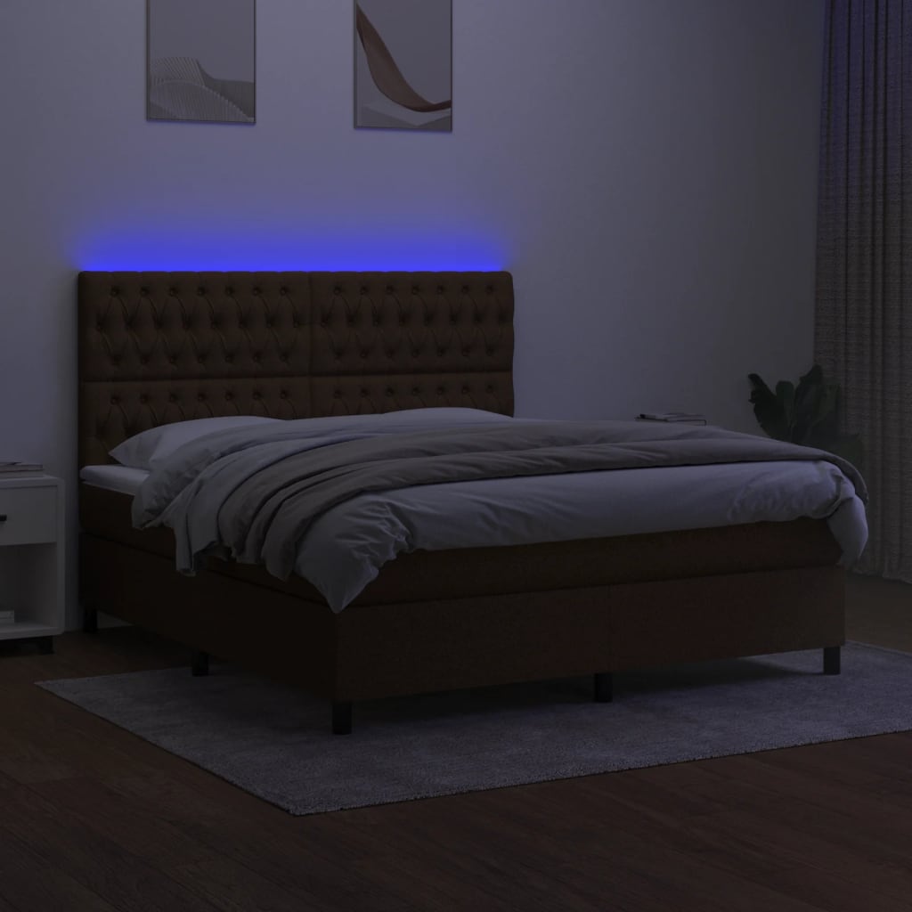 Boxspring met matras en LED stof donkerbruin 160x200 cm is nu te koop bij PeponiXL, paradijselijk wonen!