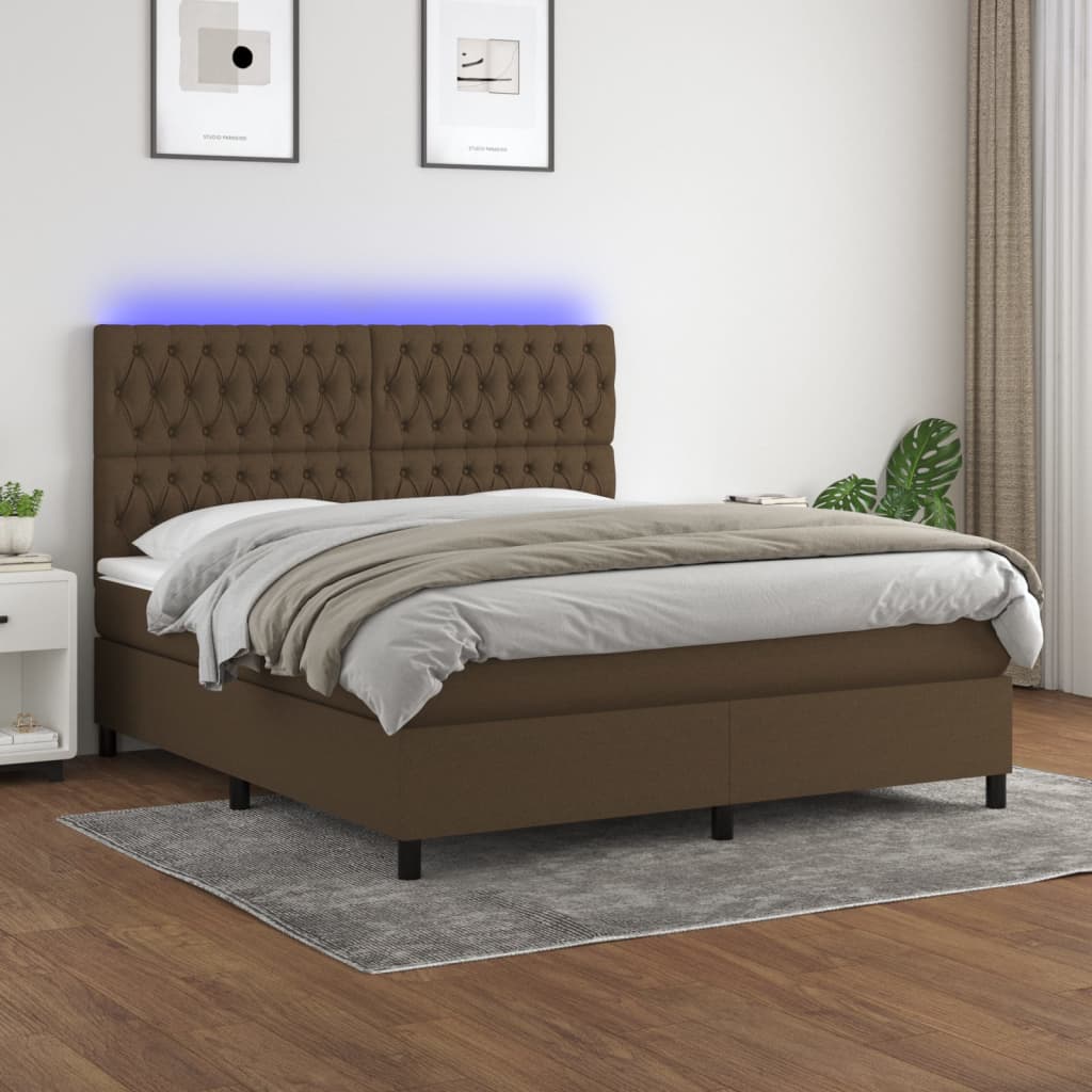 Boxspring met matras en LED stof donkerbruin 160x200 cm is nu te koop bij PeponiXL, paradijselijk wonen!
