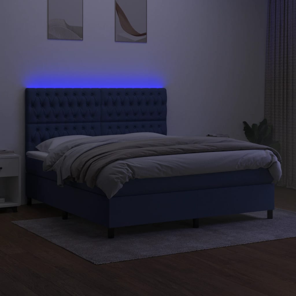 Boxspring met matras en LED stof blauw 160x200 cm is nu te koop bij PeponiXL, paradijselijk wonen!