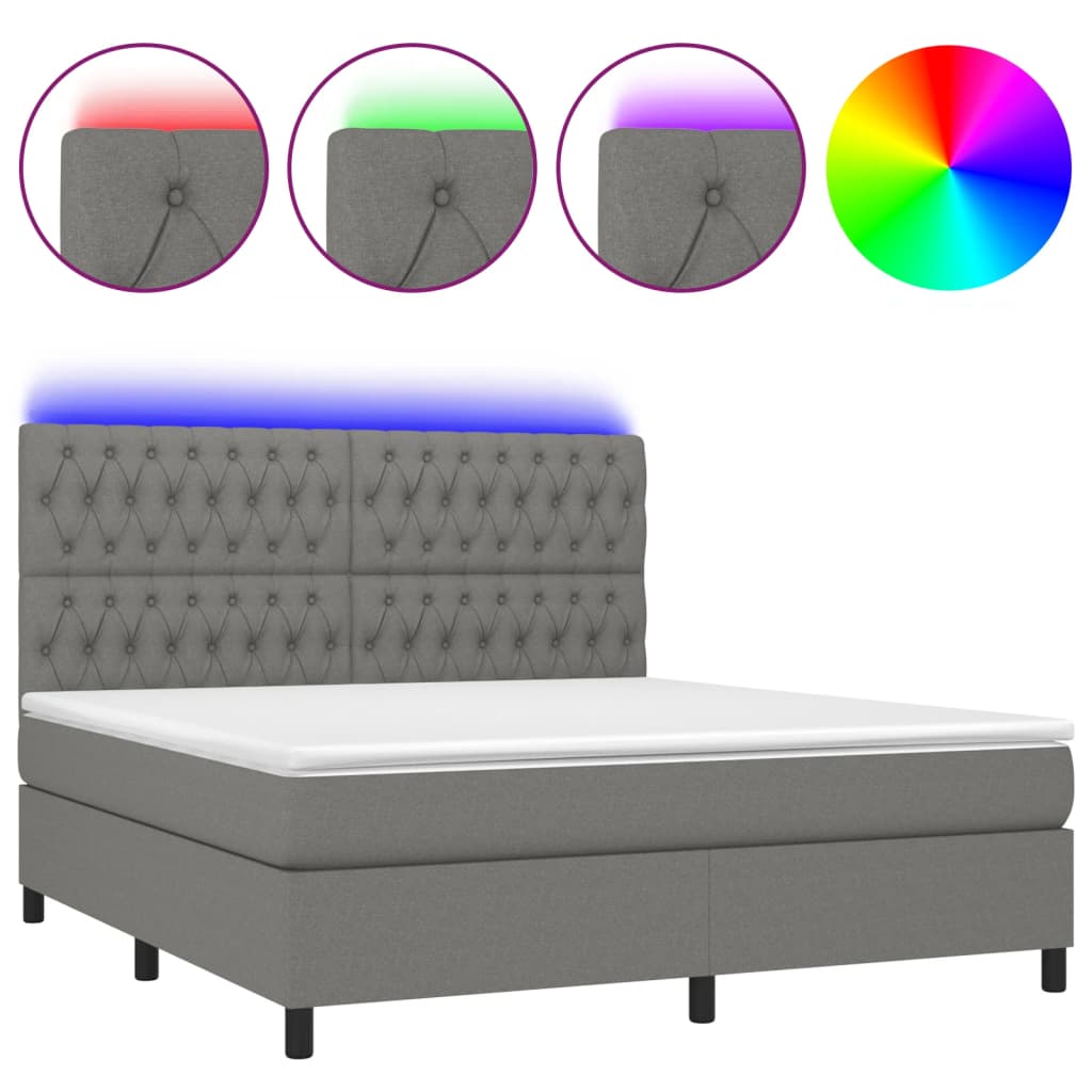 Boxspring met matras en LED stof donkergrijs 180x200 cm is nu te koop bij PeponiXL, paradijselijk wonen!