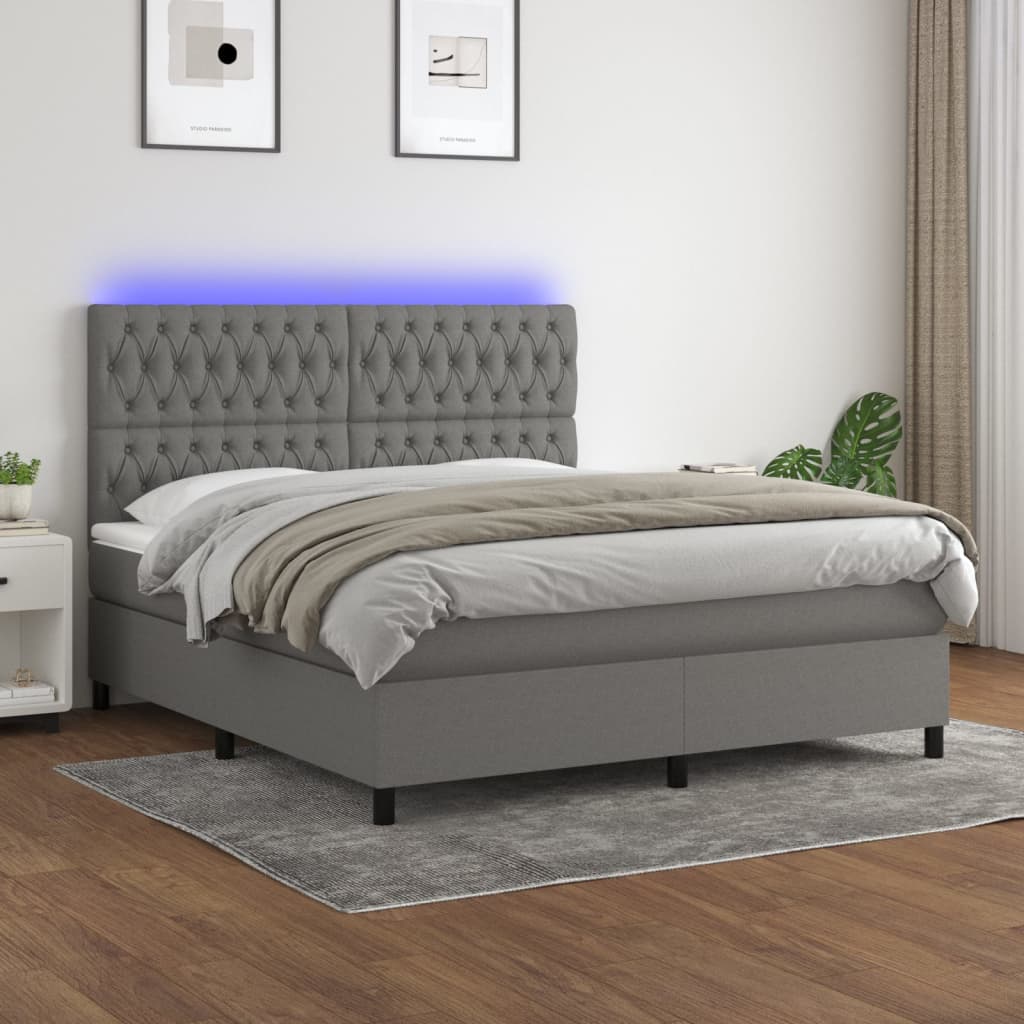 Boxspring met matras en LED stof donkergrijs 180x200 cm is nu te koop bij PeponiXL, paradijselijk wonen!