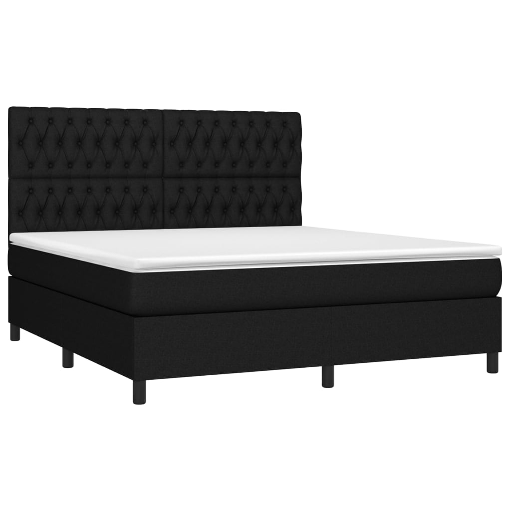 Boxspring met matras en LED stof zwart 180x200 cm is nu te koop bij PeponiXL, paradijselijk wonen!