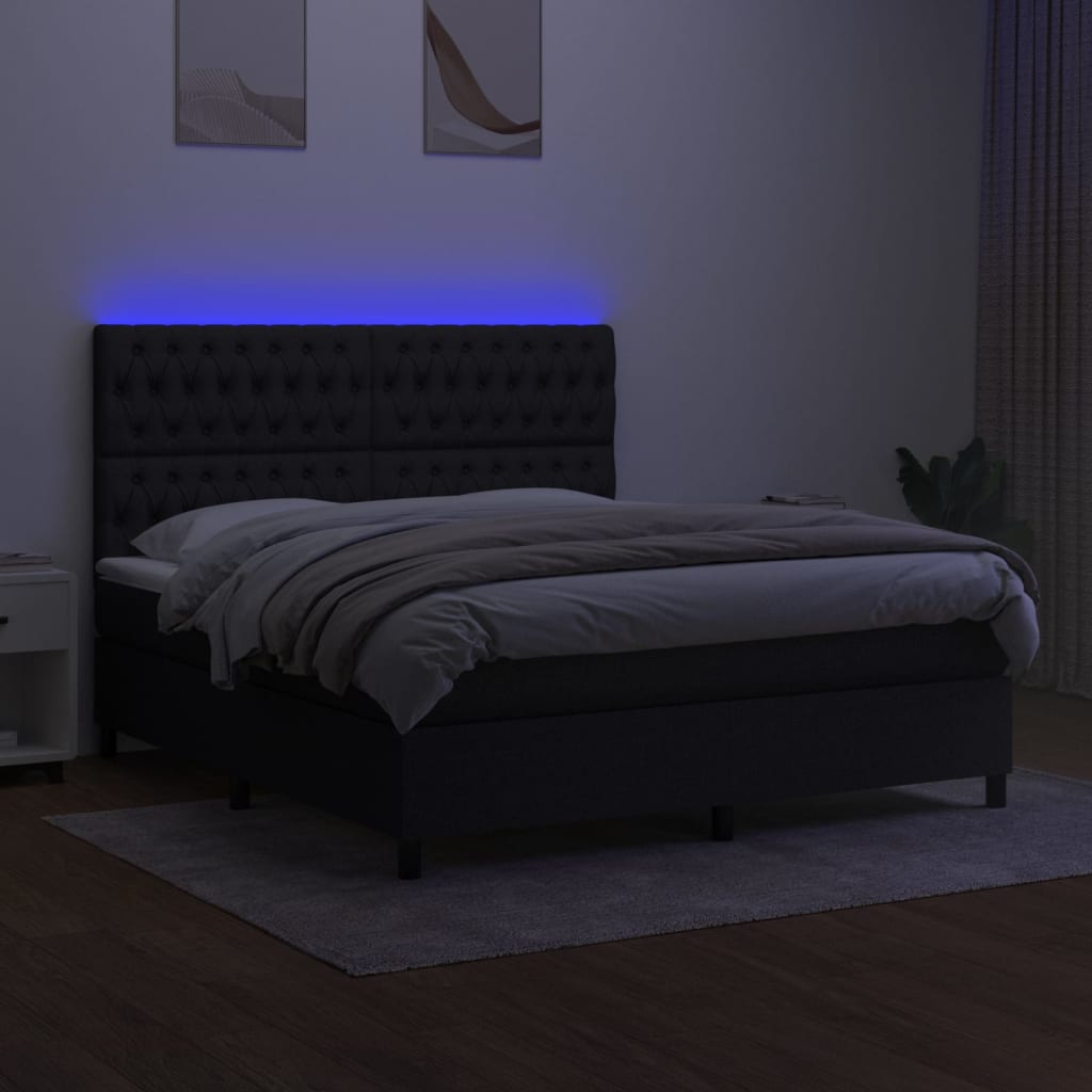 Boxspring met matras en LED stof zwart 180x200 cm is nu te koop bij PeponiXL, paradijselijk wonen!