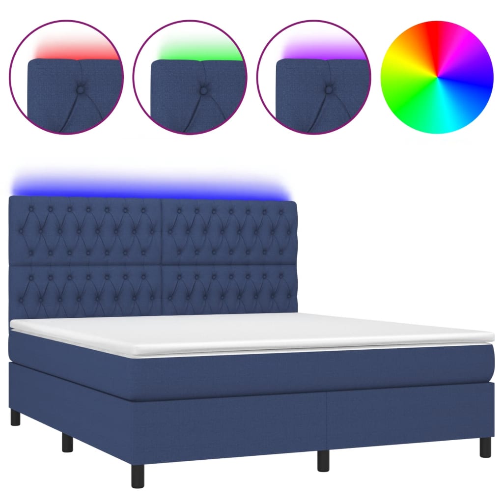 Boxspring met matras en LED stof blauw 180x200 cm is nu te koop bij PeponiXL, paradijselijk wonen!