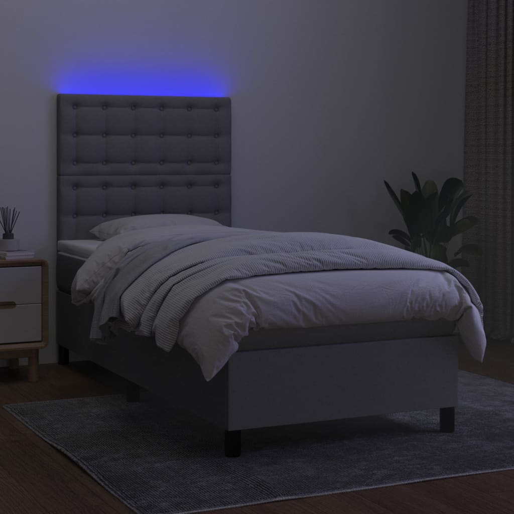 Boxspring met matras en LED stof lichtgrijs 80x200 cm is nu te koop bij PeponiXL, paradijselijk wonen!