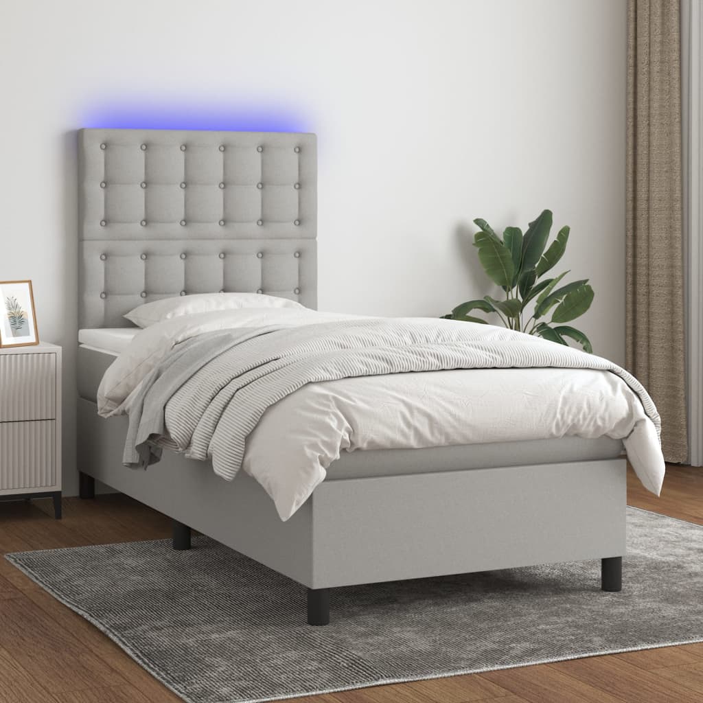 Boxspring met matras en LED stof lichtgrijs 80x200 cm is nu te koop bij PeponiXL, paradijselijk wonen!