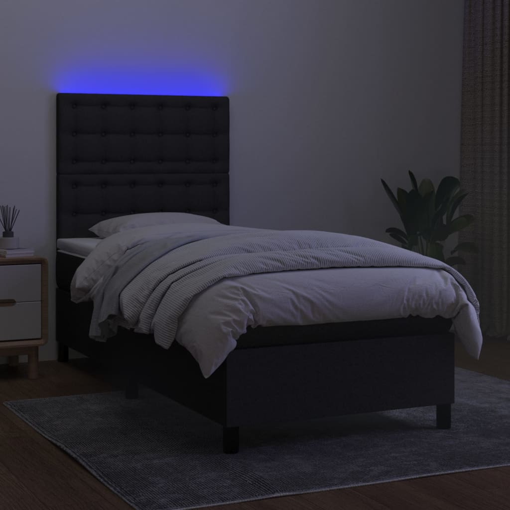 Boxspring met matras en LED stof zwart 90x190 cm is nu te koop bij PeponiXL, paradijselijk wonen!