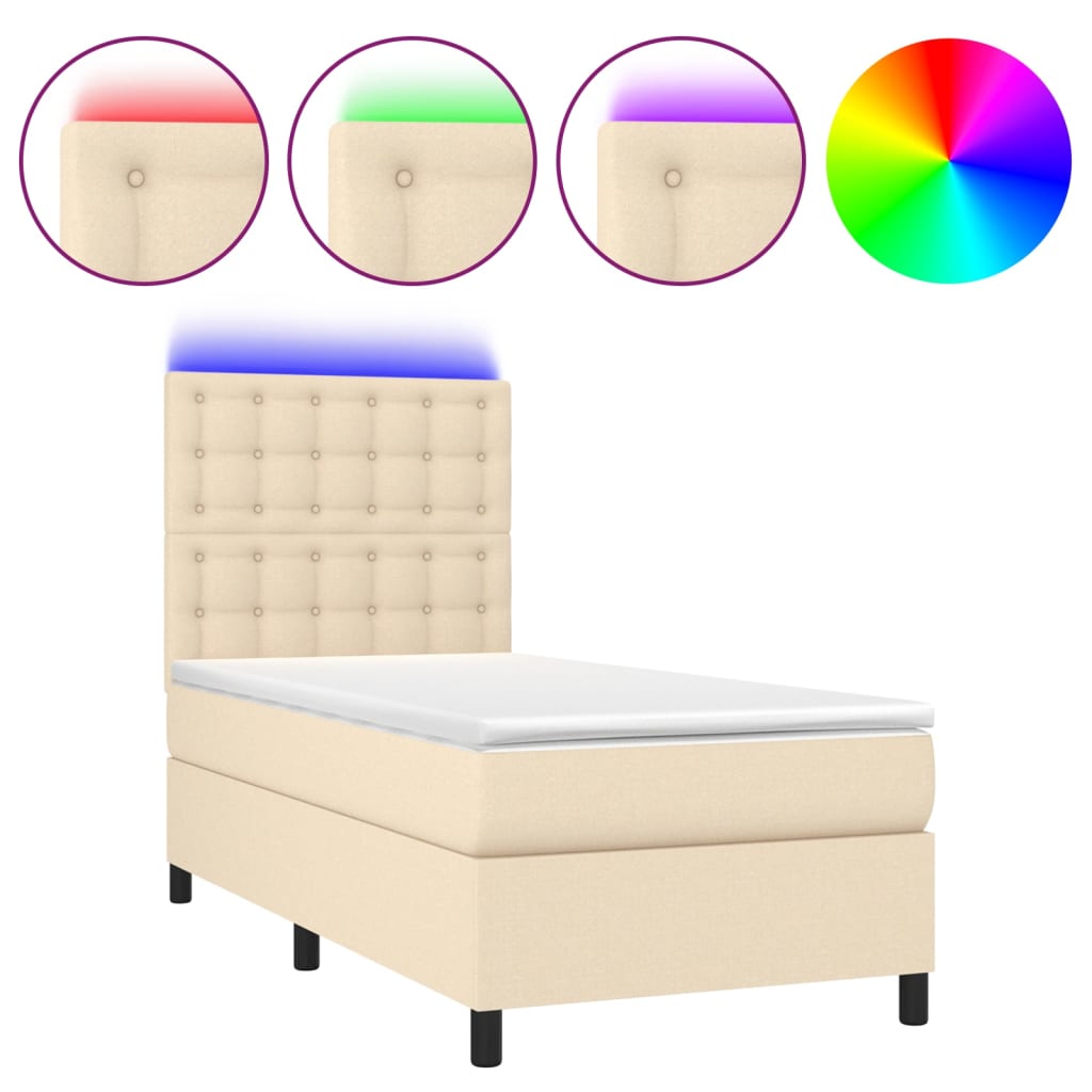 Boxspring met matras en LED stof crèmekleurig 90x190 cm is nu te koop bij PeponiXL, paradijselijk wonen!