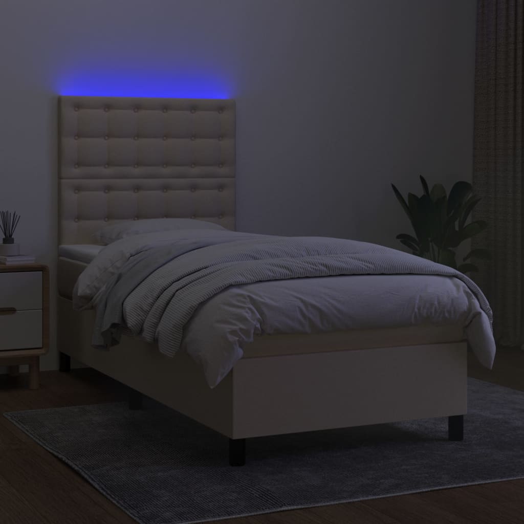 Boxspring met matras en LED stof crèmekleurig 90x190 cm is nu te koop bij PeponiXL, paradijselijk wonen!