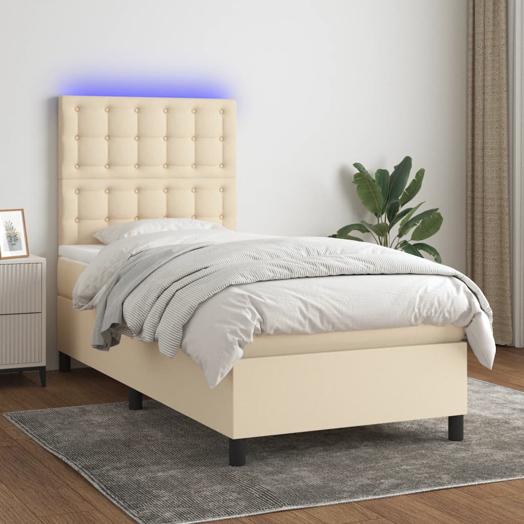Boxspring met matras en LED stof crèmekleurig 90x190 cm is nu te koop bij PeponiXL, paradijselijk wonen!