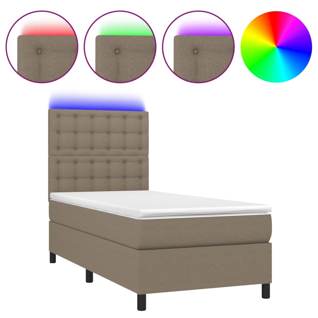 Boxspring met matras en LED stof taupe 80x200 cm is nu te koop bij PeponiXL, paradijselijk wonen!
