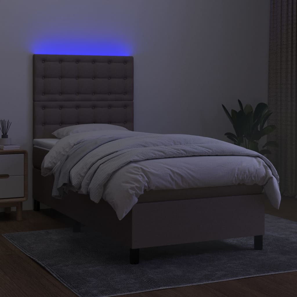 Boxspring met matras en LED stof taupe 80x200 cm is nu te koop bij PeponiXL, paradijselijk wonen!