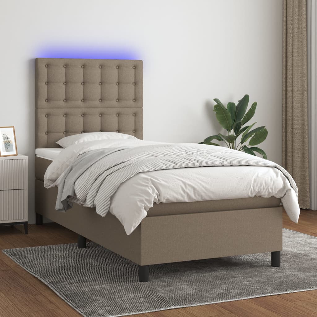 Boxspring met matras en LED stof taupe 80x200 cm is nu te koop bij PeponiXL, paradijselijk wonen!