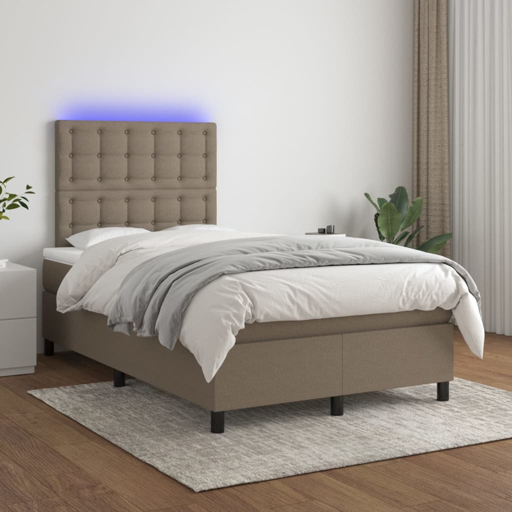 Boxspring met matras en LED stof taupe 120x200 cm is nu te koop bij PeponiXL, paradijselijk wonen!