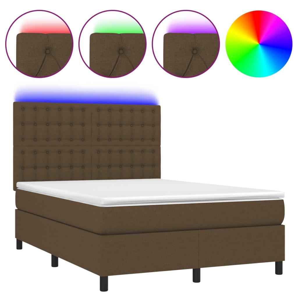 Boxspring met matras en LED stof donkerbruin 140x200 cm is nu te koop bij PeponiXL, paradijselijk wonen!