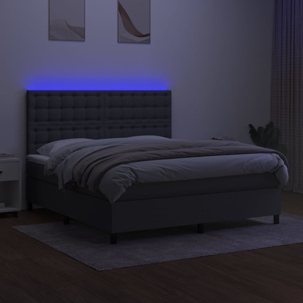 Boxspring met matras en LED stof donkergrijs 160x200 cm is nu te koop bij PeponiXL, paradijselijk wonen!